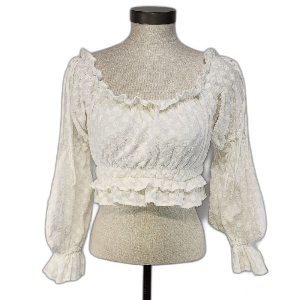 NWOT Selfie Leslie Taryn Bardot White Long Sleeve Crop Top Size S